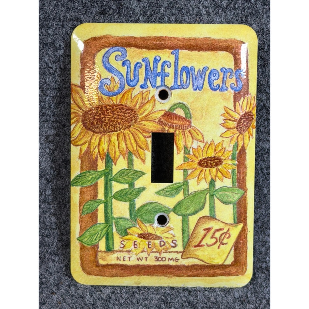 Vintage Sunflower Seed Packet Ceramic Light Switch Cover Plate Hand Painted